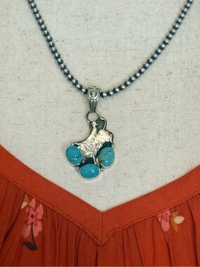 Jimmy Garcia Turquoise & Silver Cowboy Pendant Navajo Made
